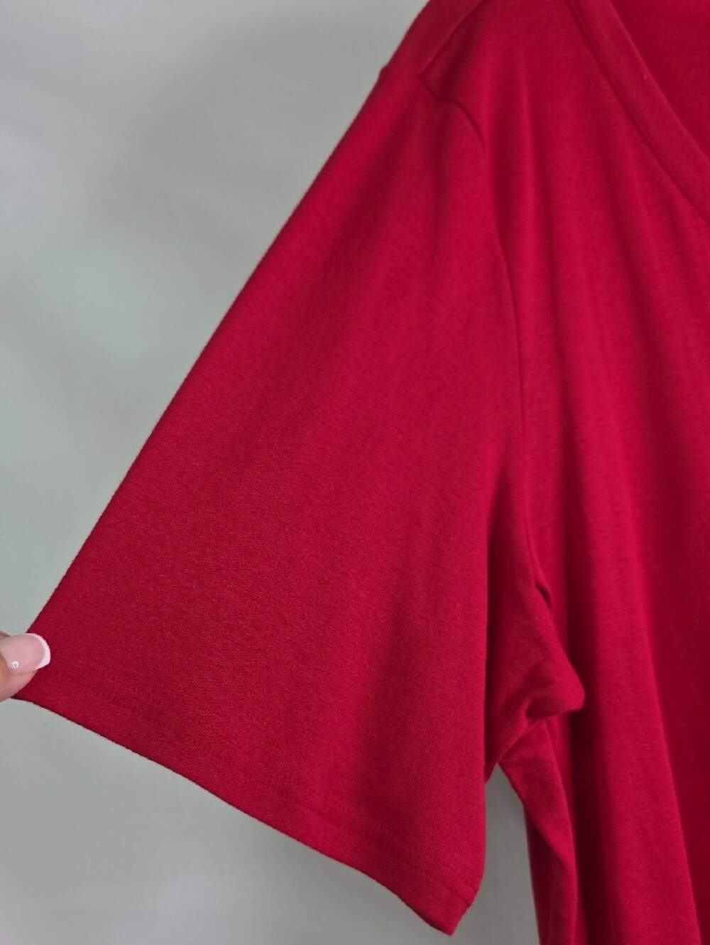 Karen Scott Red V-Neck Top with Stud Trim - Picture 5 of 7